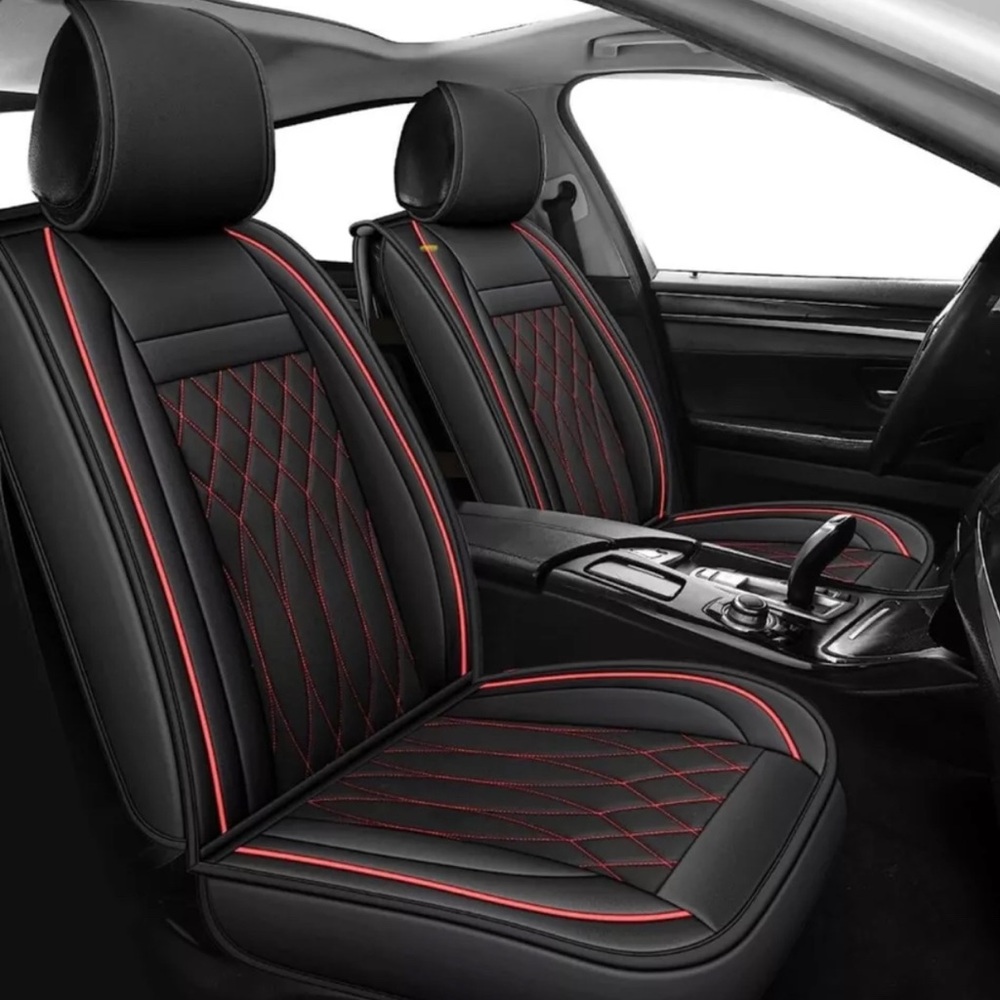 Leather Seat Covers Front Set Black Red PVC Leather Universal Car Seat Covers